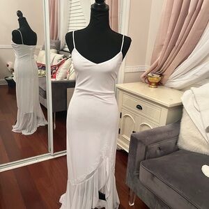 Elegant White Slip Maxi Dress with Ruffle Hem